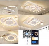 LED ceiling light with remote control/app, light color/brightness adjustable. White frame and star design