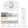 White ceiling fan with LED lighting, adjustable light color, 6 speeds, timer, and summer/winter modes.