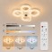 White ceiling fan with LED lighting, adjustable light color, 6 speeds, timer, and summer/winter modes.