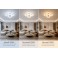 White ceiling fan with LED lighting, adjustable light color, 6 speeds, timer, and summer/winter modes.