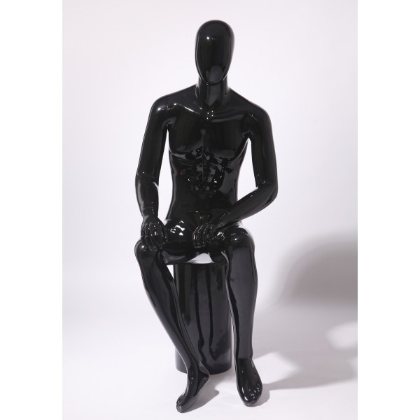 XM16-H Black Shine Male Mannequins Abstract Figurine Sitting 