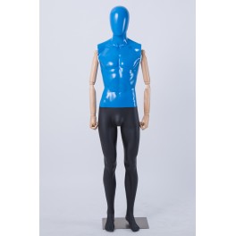Male Female Abstract Mannequin Egghead Wooden Arms Hands Colorful Blue